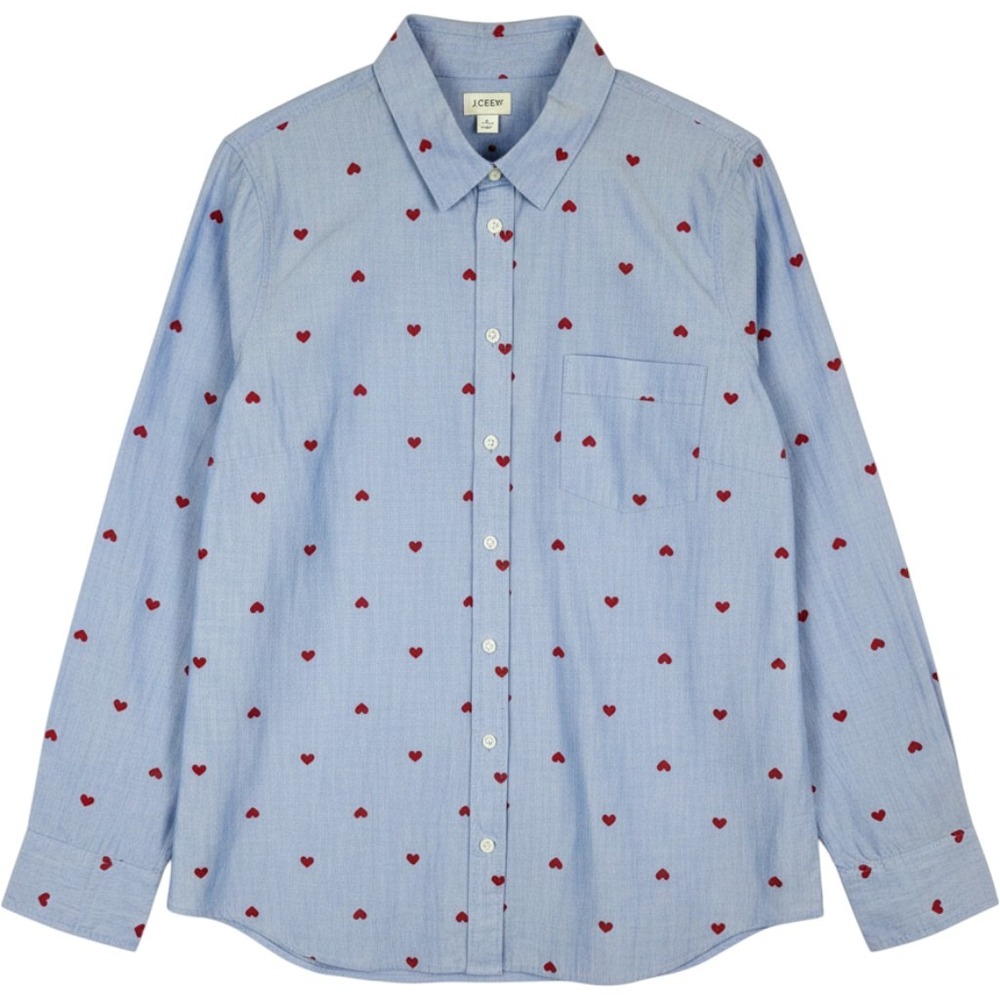J.Crew Factory L Red Heart Print Button Down Shirt 100% Cotton Preppy Office